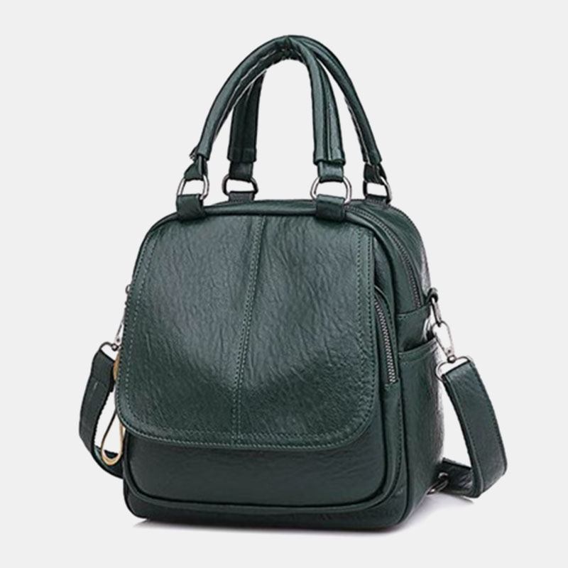 Kvinnor Pu-läder Multi-carry Vintage Vattentät Crossbody-väska Axelväska Ryggsäck