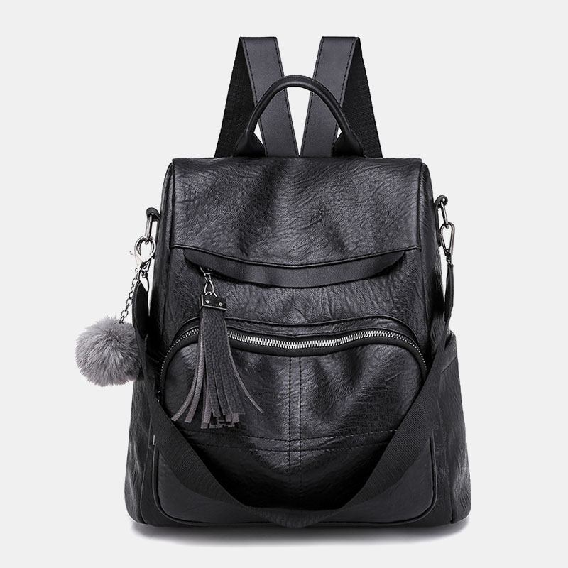 Kvinnor Stöldskyddsryggsäck Multifunktionell Väska Tassel Zipper Bag