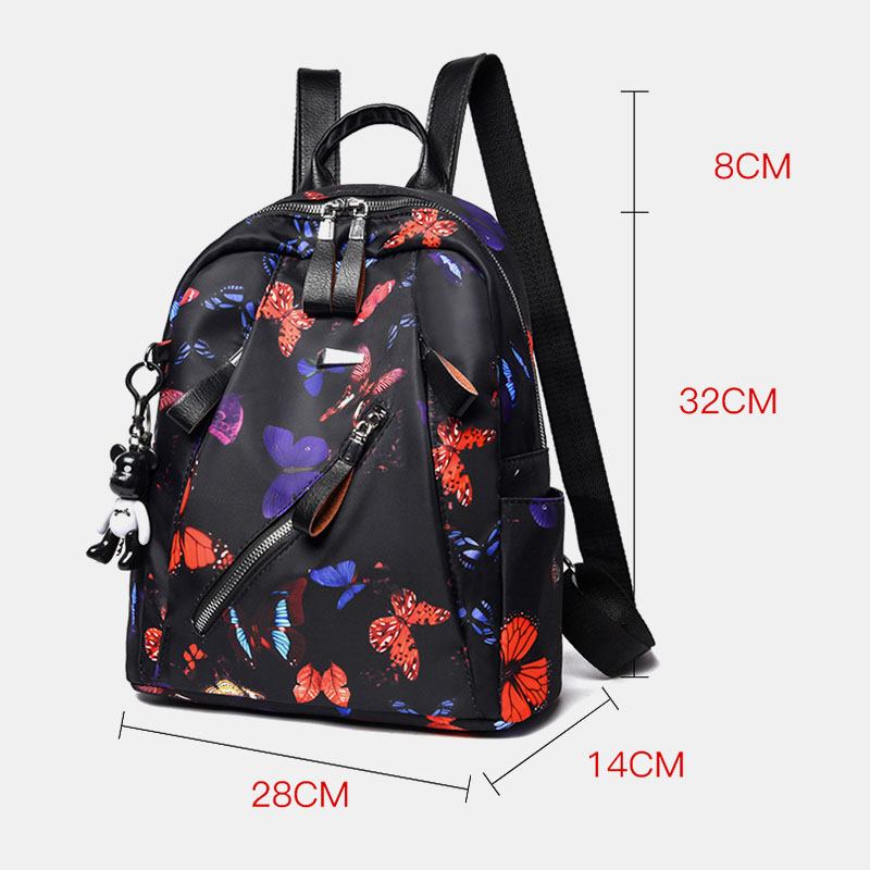 Kvinnor Vattentät Multi-carry Butterfly Pattern Casual Outdoor Ryggsäck