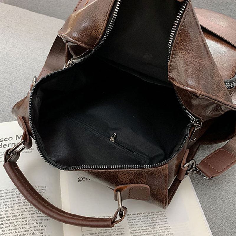 Kvinnor Vintage Konstläder Multifunktionell Ryggsäck Crossbody-väska