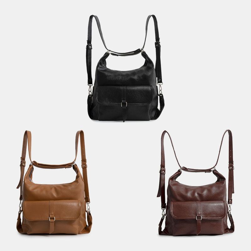 Kvinnor Vintage Pu Läder Multifunktion Stor Kapacitet Ryggsäck Casual Multi-carry Crossbody Bag