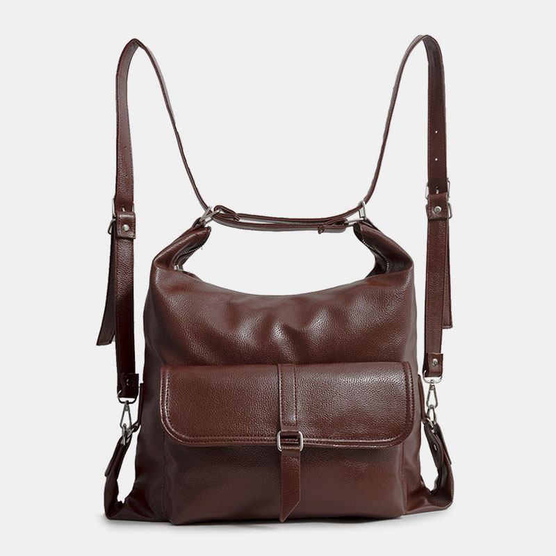 Kvinnor Vintage Pu Läder Multifunktion Stor Kapacitet Ryggsäck Casual Multi-carry Crossbody Bag