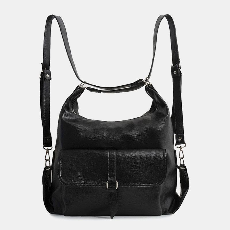 Kvinnor Vintage Pu Läder Multifunktion Stor Kapacitet Ryggsäck Casual Multi-carry Crossbody Bag