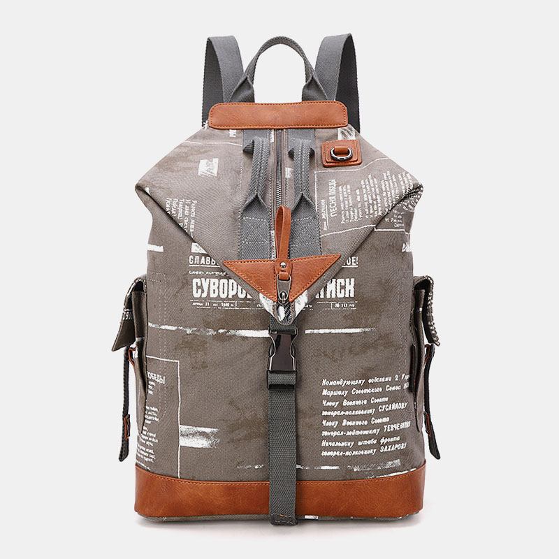 Män Canvas Geometri Brev Tryckt Mönster Multi-pocket Ryggsäck 15.6 Tums Bärbar Datorväska Resväska