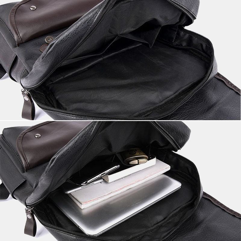 Män Pu-läder Hasp Stor Kapacitet Ryggsäck Multi-pocket Vattentät 15.6 Tums Bärbar Datorväska Mode Wild Travel Bag