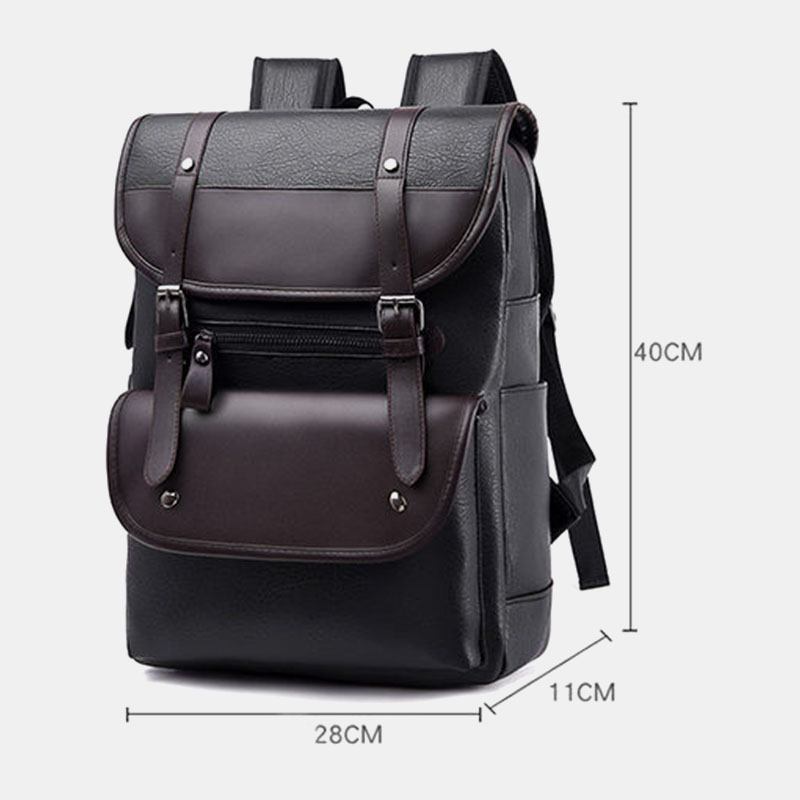 Män Pu-läder Hasp Stor Kapacitet Ryggsäck Multi-pocket Vattentät 15.6 Tums Bärbar Datorväska Mode Wild Travel Bag