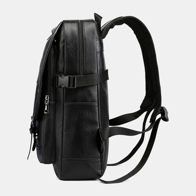 Män Pu-läder Ryggsäck Med Flera Fickor Casual Travel Large Capacit Laptop Bag Axelväska