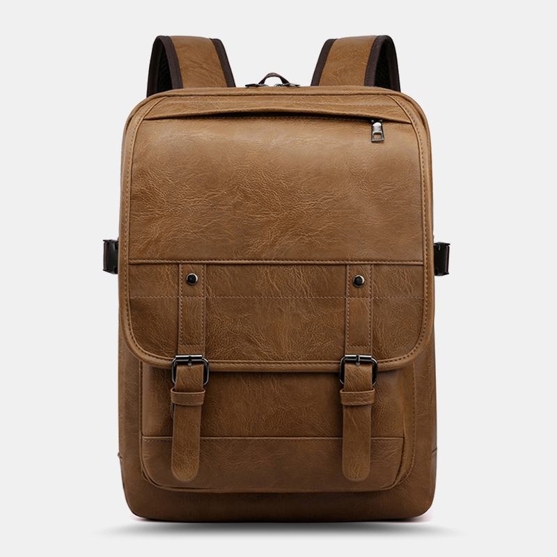 Män Pu-läder Ryggsäck Med Flera Fickor Casual Travel Large Capacit Laptop Bag Axelväska