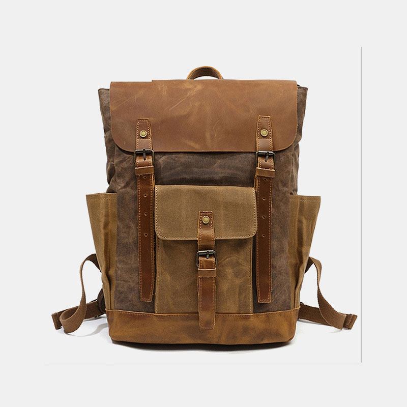 Män Retro Vintage Canvas Läder Ryggsäck Sport Klätterväska Resa Anti-stöld Ryggsäck