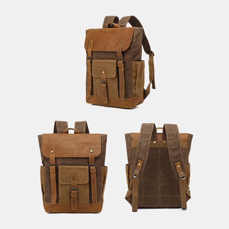 Män Retro Vintage Canvas Läder Ryggsäck Sport Klätterväska Resa Anti-stöld Ryggsäck