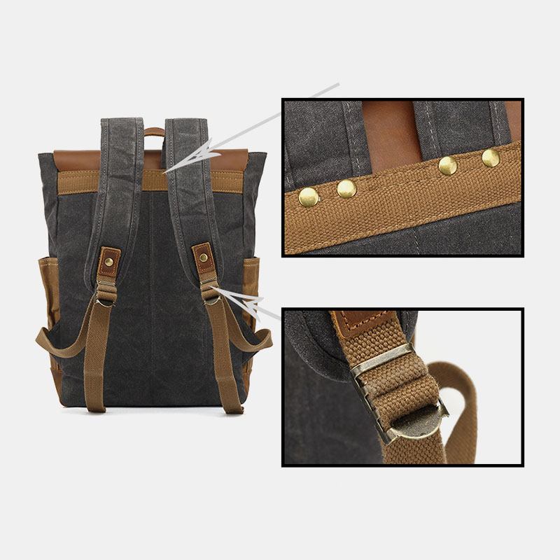 Män Retro Vintage Canvas Läder Ryggsäck Sport Klätterväska Resa Anti-stöld Ryggsäck