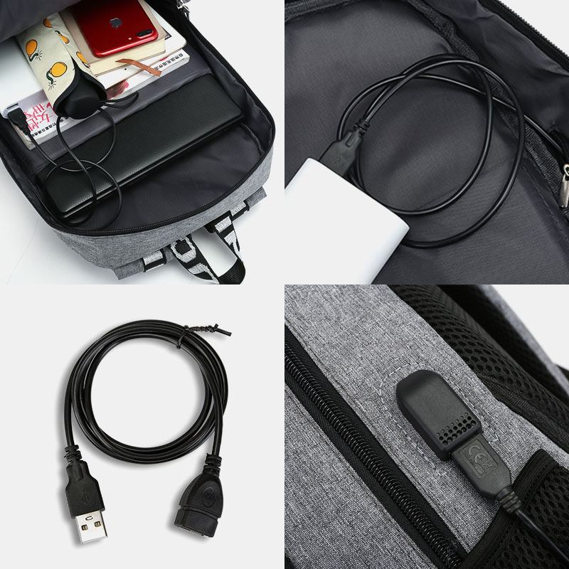 Män Usb-laddningsport Stor Kapacitet 16 Tums Multifunktionsryggsäck Casual Bag