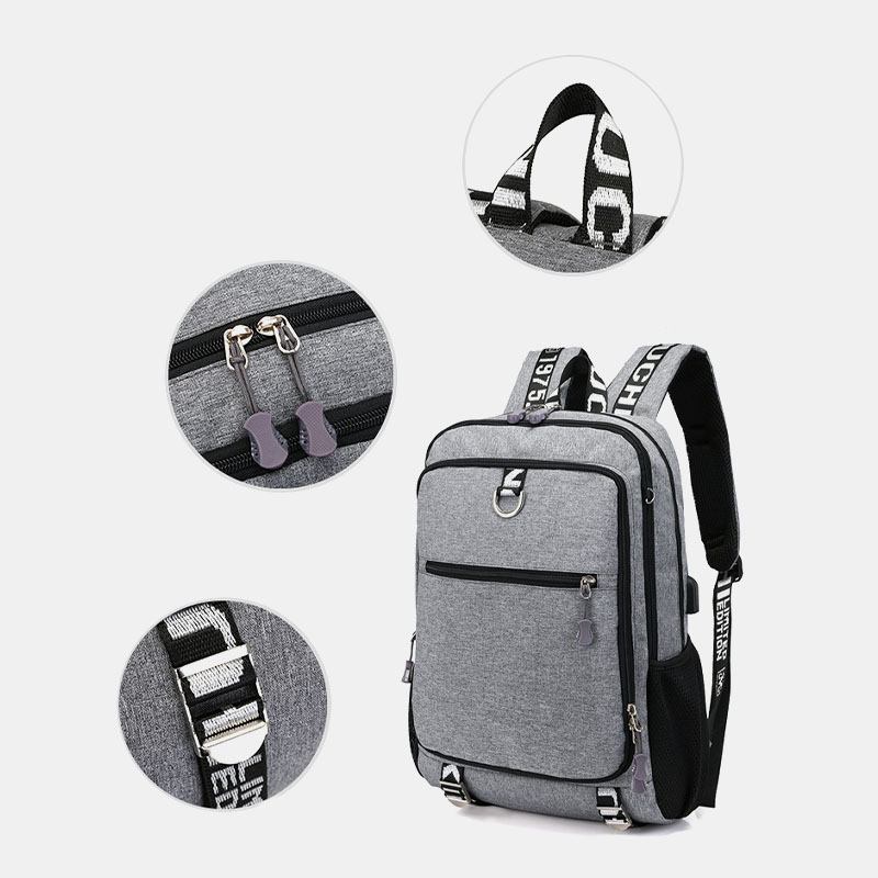 Män Usb-laddningsport Stor Kapacitet 16 Tums Multifunktionsryggsäck Casual Bag