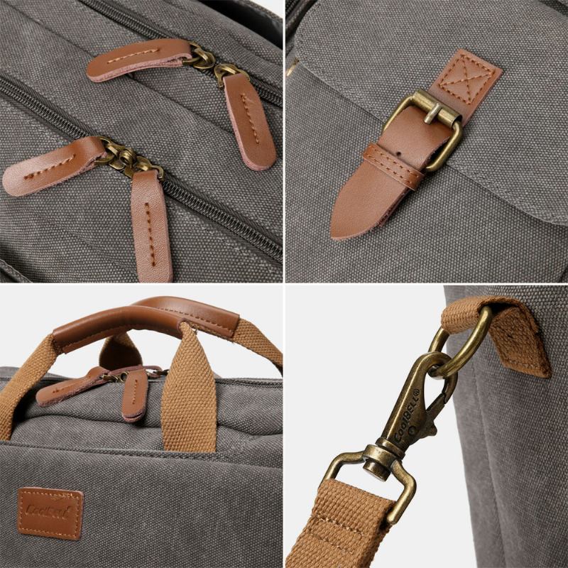 Män Vintage Casual Canvas Stor Kapacitet 17 Tums Bärbar Datorväska Ryggsäck Crossbody-väska Med Flera Fickor