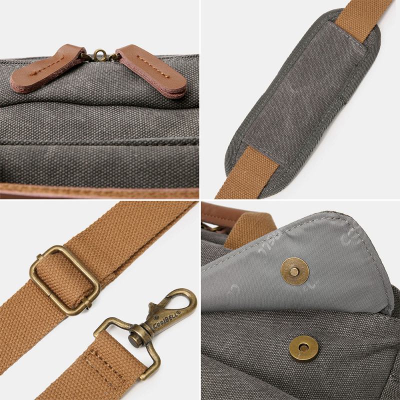 Män Vintage Casual Canvas Stor Kapacitet 17 Tums Bärbar Datorväska Ryggsäck Crossbody-väska Med Flera Fickor