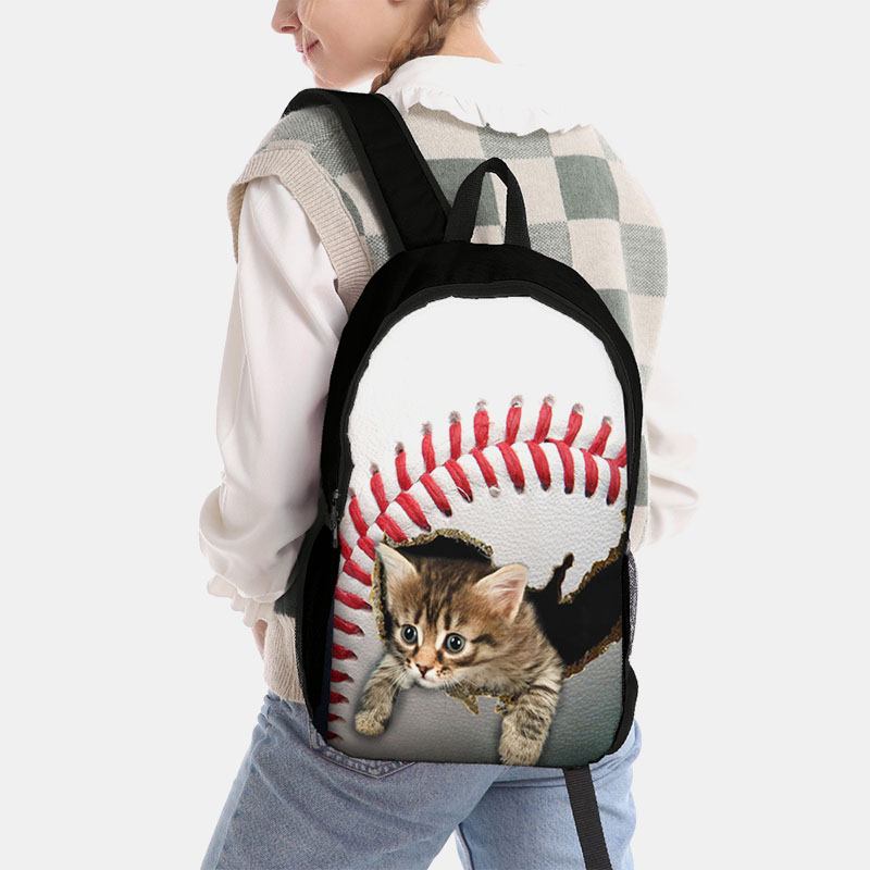 Unisex Dacron Katthund Med Stor Kapacitet I Baseballfotbollsmönsterutskrift Ryggsäck Skolväska