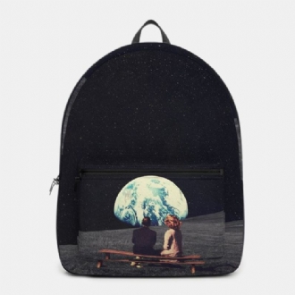 Unisex Oxford Environmental Protection Space Planets Earth And Moon Med Tryck Skolväska Ryggsäck