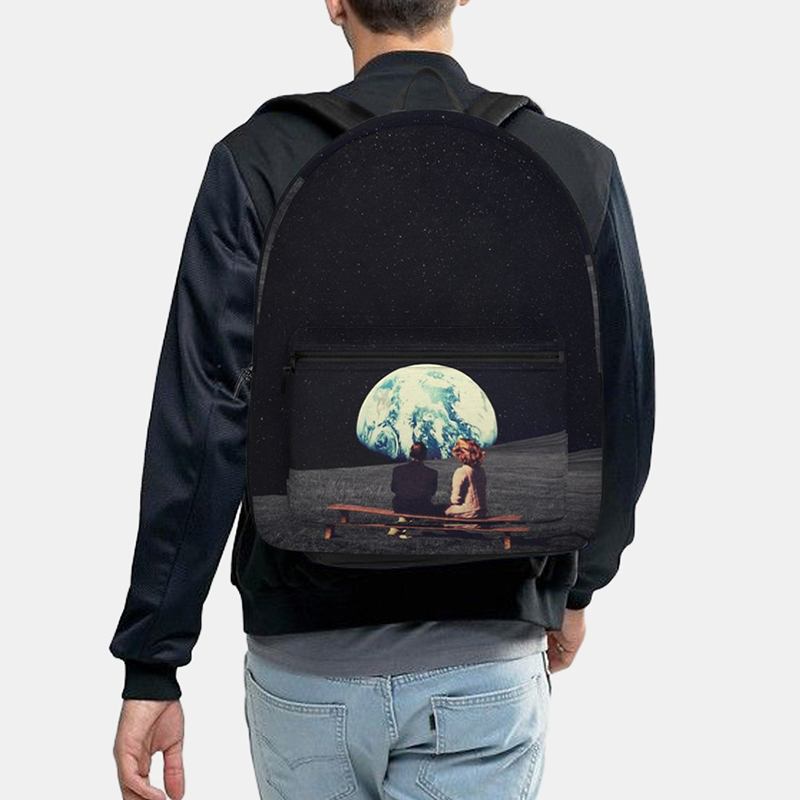 Unisex Oxford Environmental Protection Space Planets Earth And Moon Med Tryck Skolväska Ryggsäck