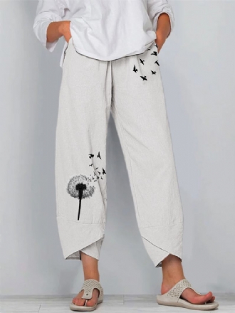 Butterfly Maskrosor Blommönster Slit Hem Casual Byxor Med Ficka