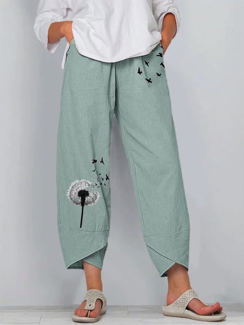 Butterfly Maskrosor Blommönster Slit Hem Casual Byxor Med Ficka