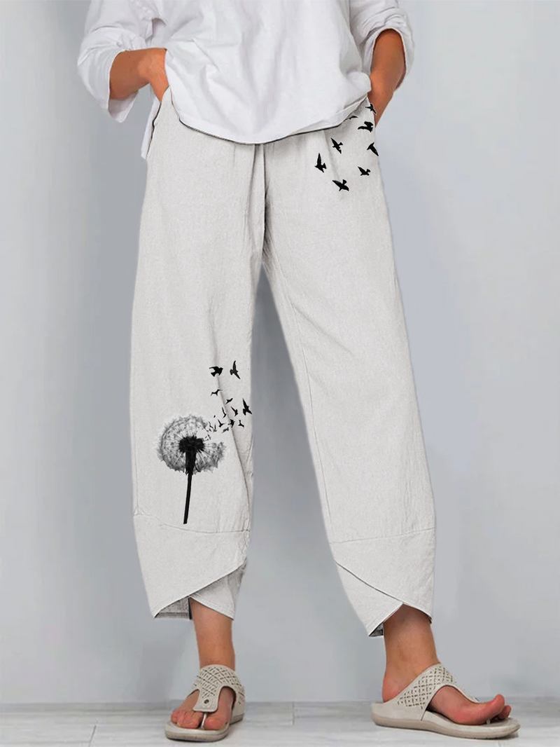 Butterfly Maskrosor Blommönster Slit Hem Casual Byxor Med Ficka