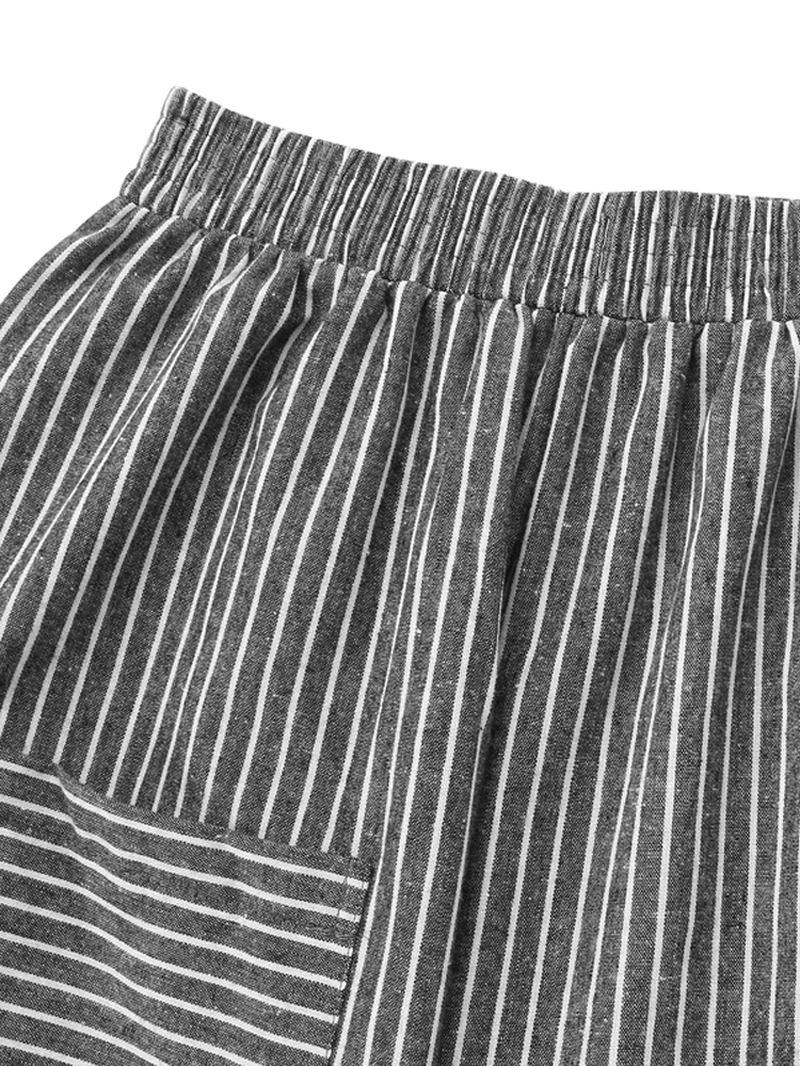 Dam Stripe Elastisk Midja Casual Lösa Harem Byxor