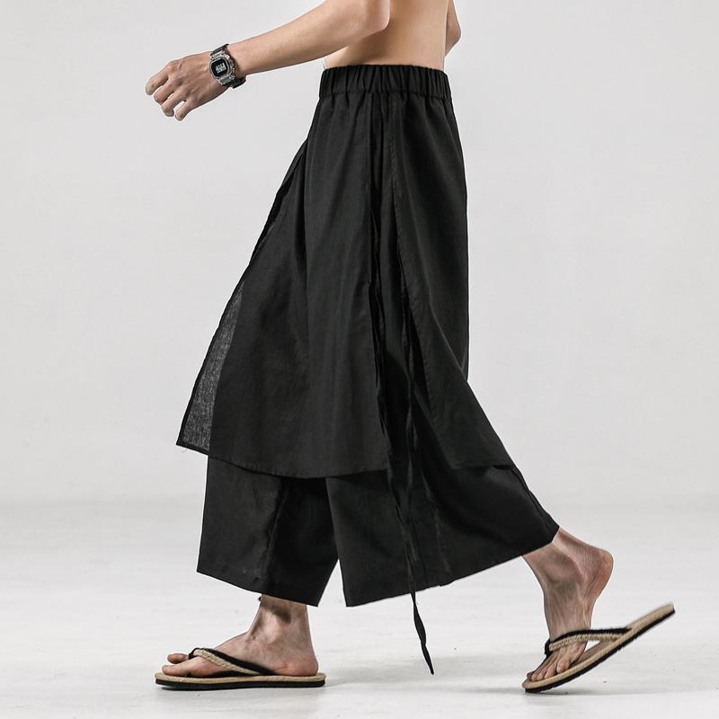 Enfärgade Män I Enfärgad Retro Linne Casual Culottes