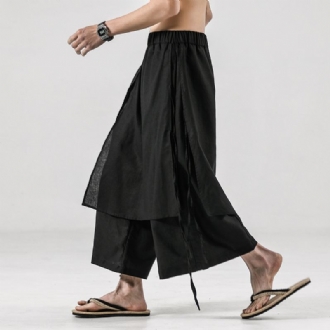 Enfärgade Män I Enfärgad Retro Linne Casual Culottes