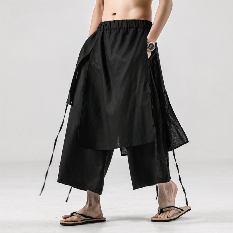 Enfärgade Män I Enfärgad Retro Linne Casual Culottes