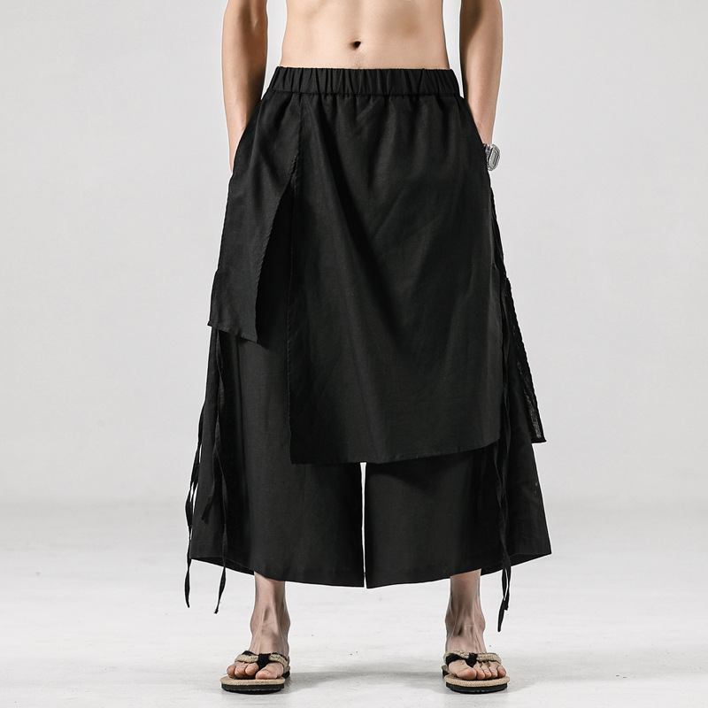 Enfärgade Män I Enfärgad Retro Linne Casual Culottes