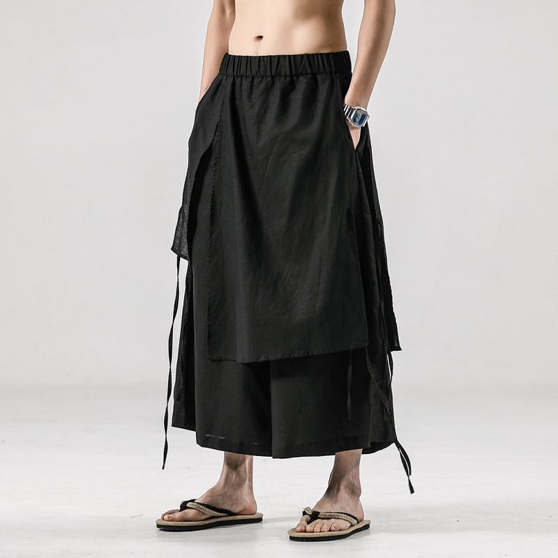 Enfärgade Män I Enfärgad Retro Linne Casual Culottes