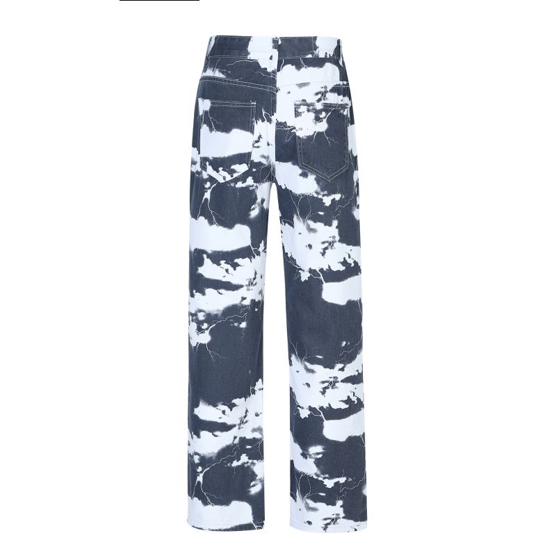 Europeisk Och Amerikansk Trend High Street Washed Tie-dye Med Tryck Jeansbyxa För Män