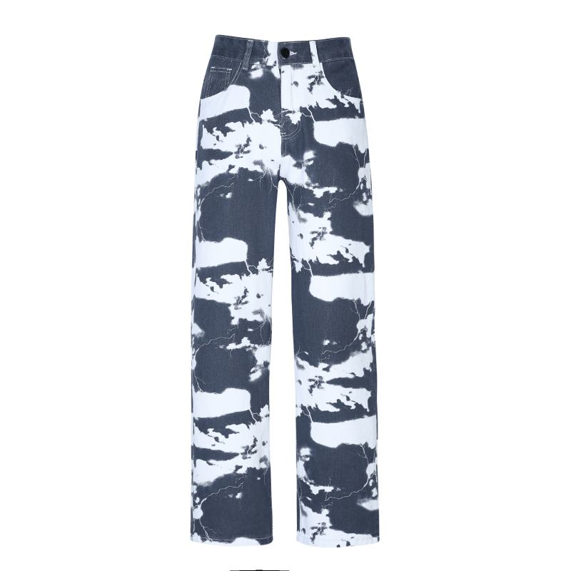 Europeisk Och Amerikansk Trend High Street Washed Tie-dye Med Tryck Jeansbyxa För Män