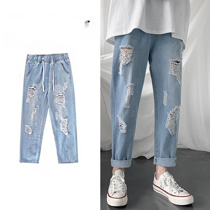 Feta Japanska Vintage Tvättade Jeans Herr Stora Lösa Gata Modemärke Vår Och Höst Ungdomsoverall Leggings