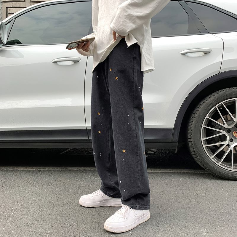 Fried Street Pants Herr Vår Och Höst National Tide Broderi Jeans