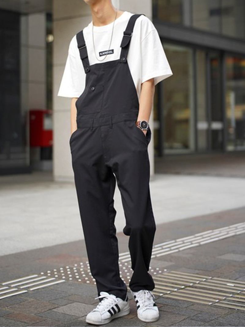 Herr 100% Bomull Loose Ficka Jumpsuit Overall One Pants