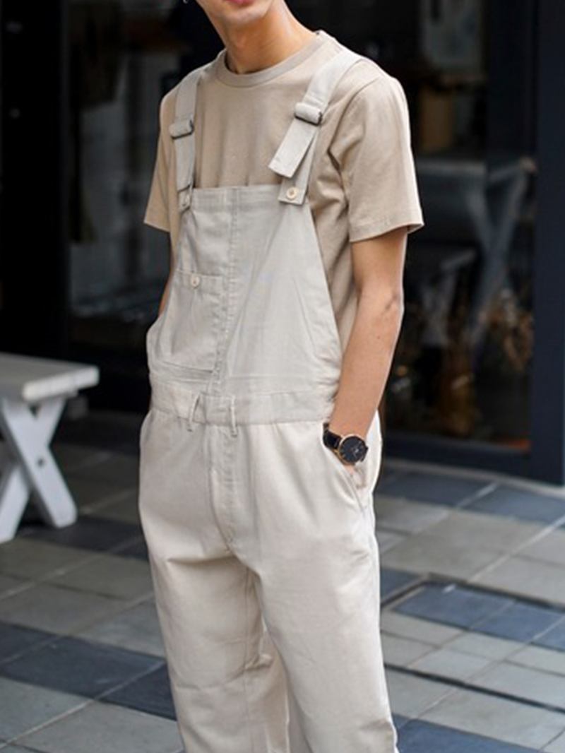 Herr 100% Bomull Loose Ficka Jumpsuit Overall One Pants