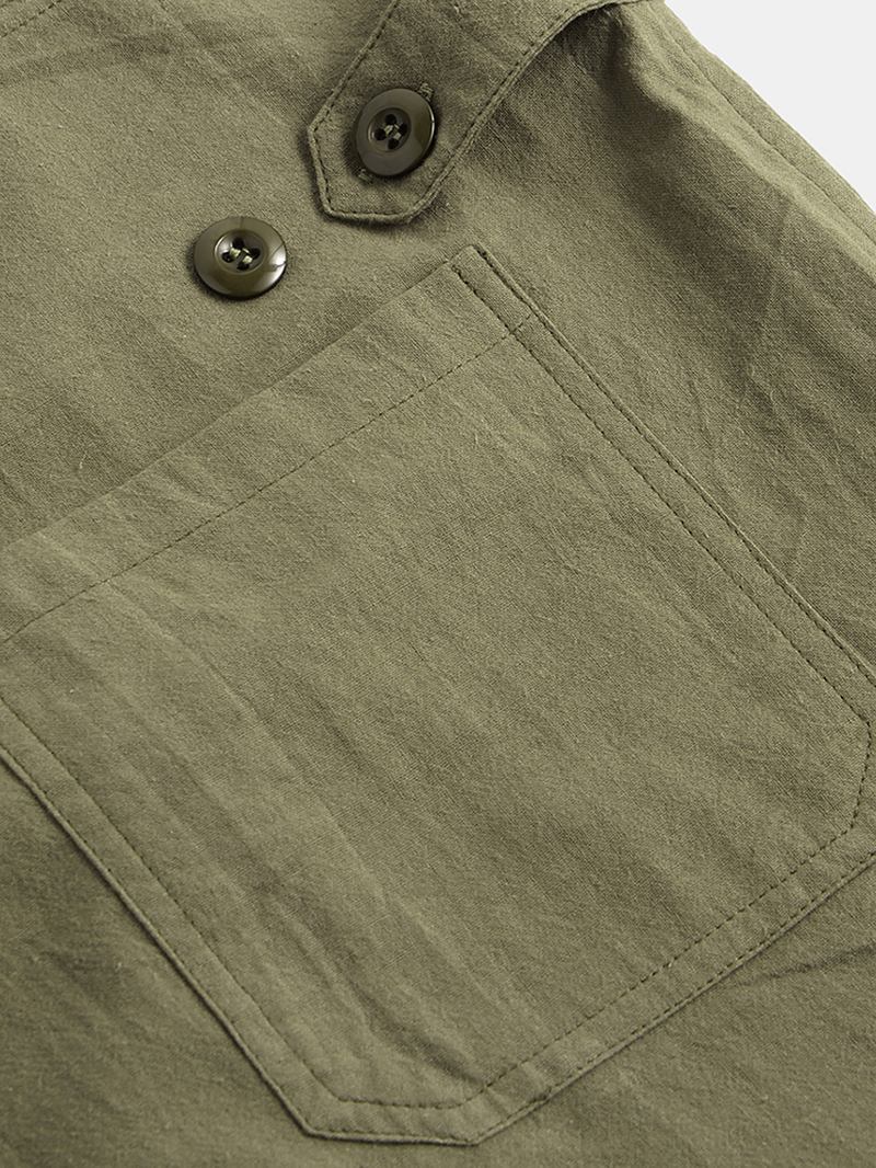 Herr 100% Bomull Plain Big Pocket Casual Cargo Long Rompers Byxor