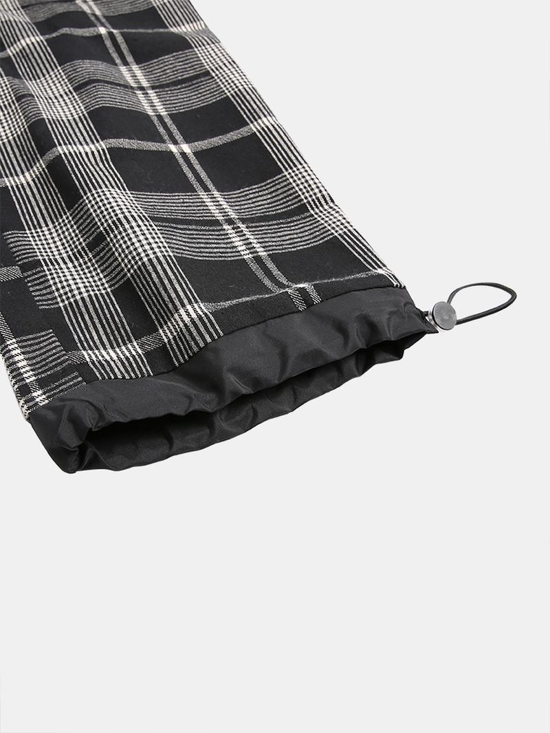 Herr 100% Bomull Tartan Pläd Lös Elastisk Midja Cargo Byxor Med Ficka