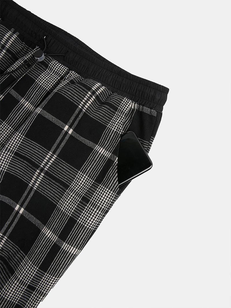 Herr 100% Bomull Tartan Pläd Lös Elastisk Midja Cargo Byxor Med Ficka