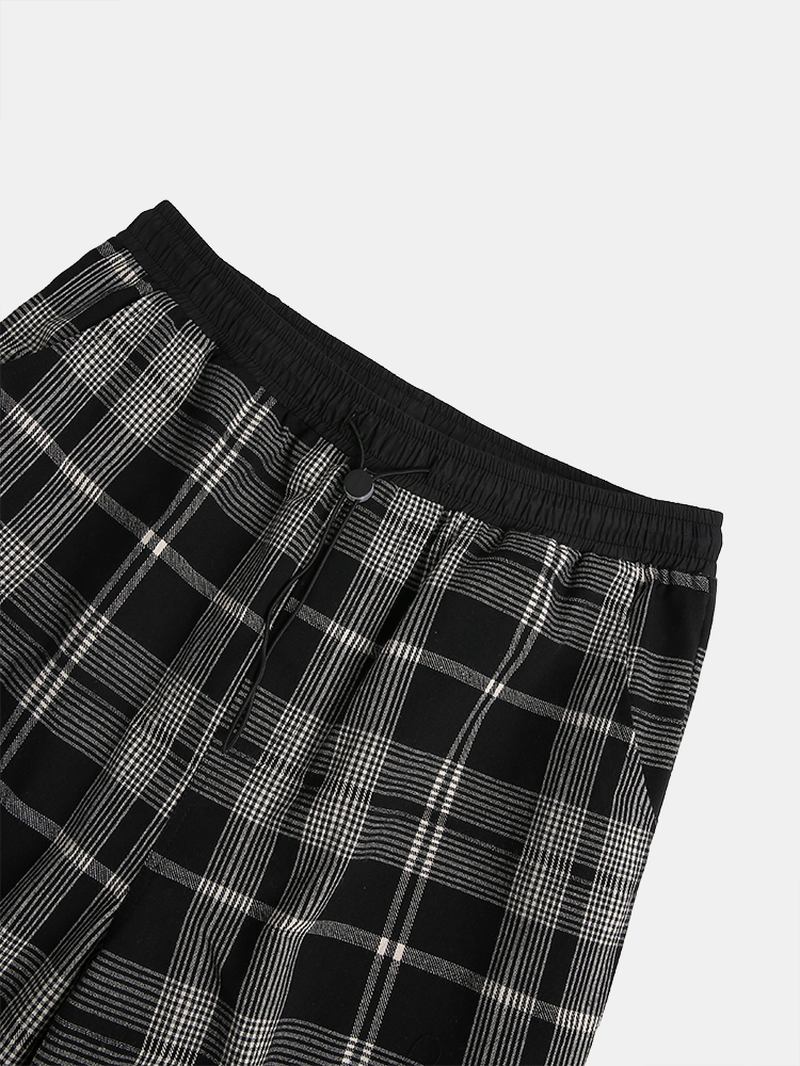 Herr 100% Bomull Tartan Pläd Lös Elastisk Midja Cargo Byxor Med Ficka