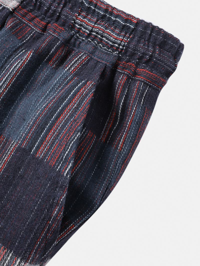 Herr Bomull Vintage Pläd Stripe Pocket Joggerbyxor Med Dragsko