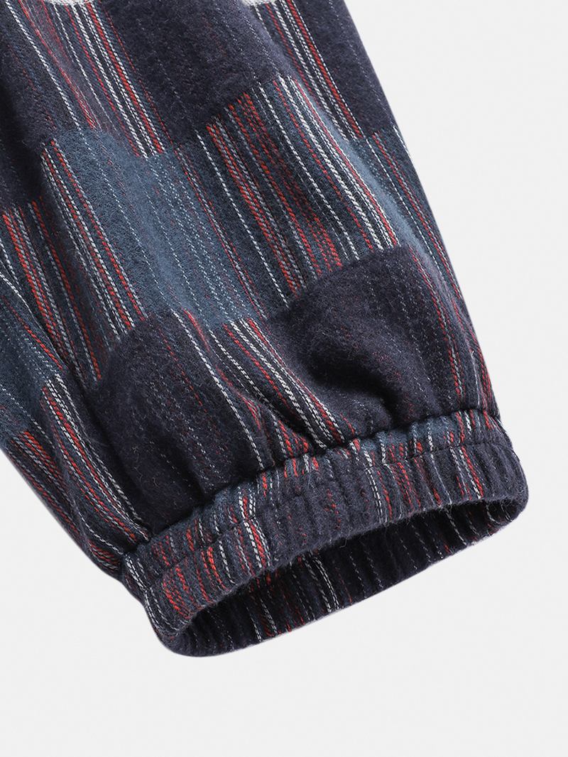 Herr Bomull Vintage Pläd Stripe Pocket Joggerbyxor Med Dragsko