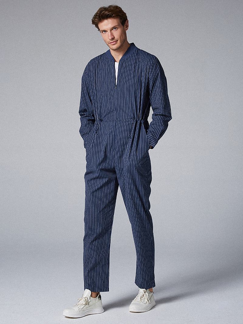 Herr Bomullsrand Stativ Krage Onesies Fickor Casual Rak Jumpsuit