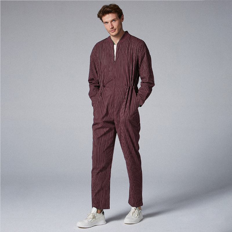 Herr Bomullsrand Stativ Krage Onesies Fickor Casual Rak Jumpsuit