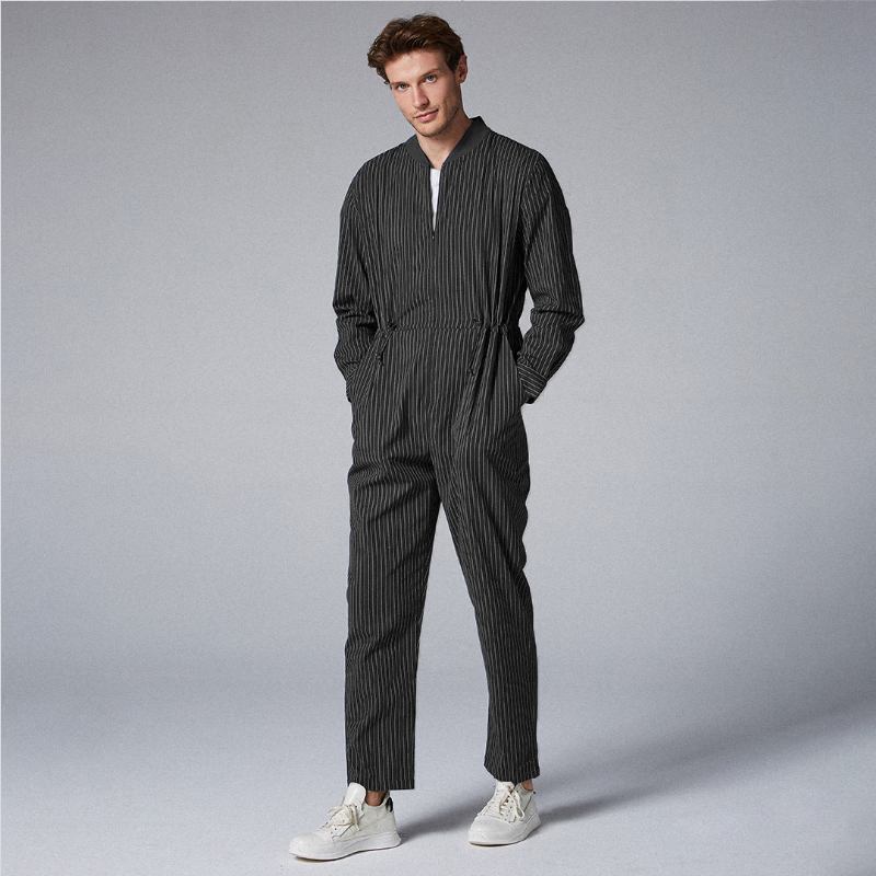 Herr Bomullsrand Stativ Krage Onesies Fickor Casual Rak Jumpsuit