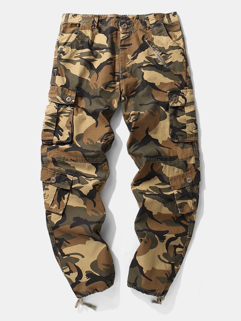 Herr Camo Utility Street 100% Bomull Tie Cuff Cargo Byxor