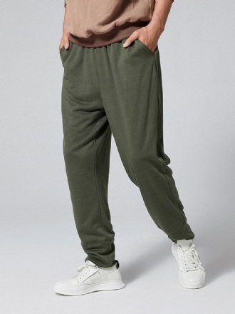 Herr Casual Elastisk Midja Ren Färg Pants Loose Fit Raight Byxor