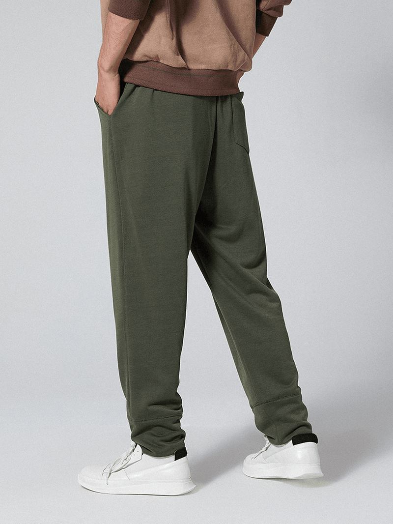 Herr Casual Elastisk Midja Ren Färg Pants Loose Fit Raight Byxor