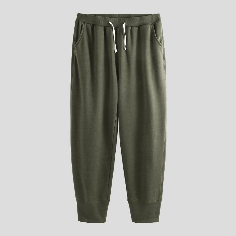 Herr Casual Elastisk Midja Ren Färg Pants Loose Fit Raight Byxor